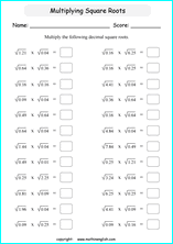 square roots of decimals math worksheets for grade 1 to 6 