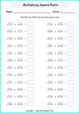 square roots of decimals math worksheets for grade 1 to 6 