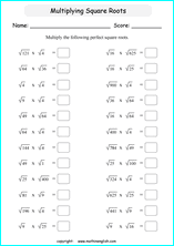 printable math multiplication of square roots worksheets for kids in primary and elementary math class 