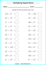 printable math multiplication of square roots worksheets for kids in primary and elementary math class 