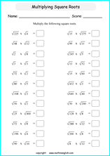 printable math multiplication of square roots worksheets for kids in primary and elementary math class 