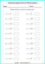 printable math multiplication of square roots worksheets for kids in primary and elementary math class 