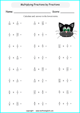 printable math multiplication of fractions worksheets for kids in primary and elementary math class 