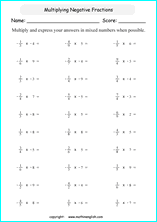 negative decimals and negatve fractions worksheets for primary math