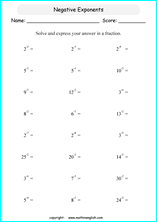  exponents of negative numbers math worksheets for grade 1 to 6 