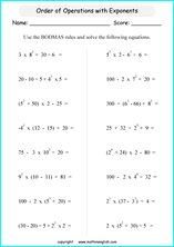 operations with exponents math worksheets for grade 1 to 6 