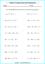 operations with exponents math worksheets for grade 1 to 6 