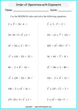 operations with exponents math worksheets for grade 1 to 6 