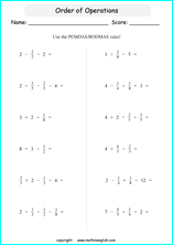 order of operations with exponents worksheets for grade 1 to 6 