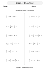 order of operations with exponents worksheets for grade 1 to 6 