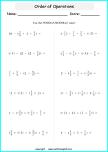 order of operations with exponents worksheets for grade 1 to 6 