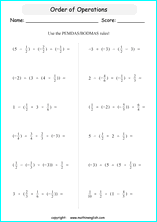 order of operations with exponents worksheets for grade 1 to 6 