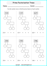 prime factorization worksheets for grade 1 to 6 