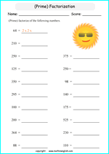 prime factorization worksheets for grade 1 to 6 