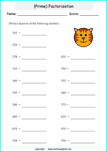 prime factorization worksheets for grade 1 to 6 