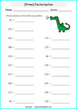 prime factorization worksheets for grade 1 to 6 