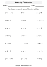 writing algebraic expressions worksheets for primary math