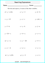 Printable Algebra And Pre-Algebra Math Worksheets For Math Grades 6 And 7.