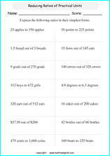 simplifying ratios math worksheets for grade 1 to 6 