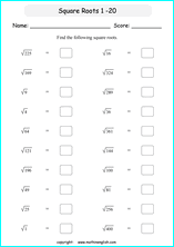 finding square roots math worksheets for grade 1 to 6 