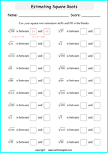 finding square roots math worksheets for grade 1 to 6 