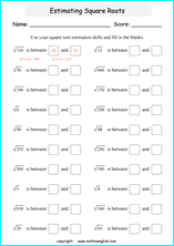 finding square roots math worksheets for grade 1 to 6 