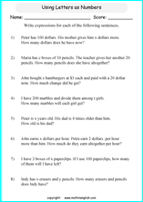 writing algebraic expressions worksheets for primary math