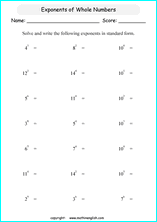 basic exponents math worksheets for grade 1 to 6 