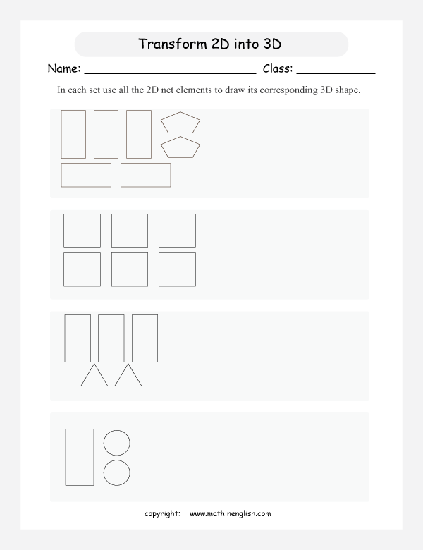 3d shapes and nets geometry math worksheets for primary math class 