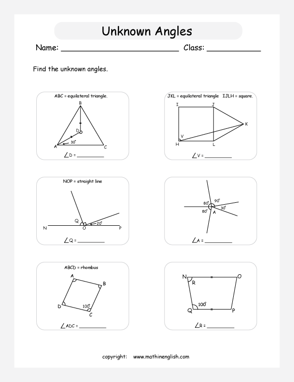  angles in shapes and polygons geometry math worksheets for primary math class 