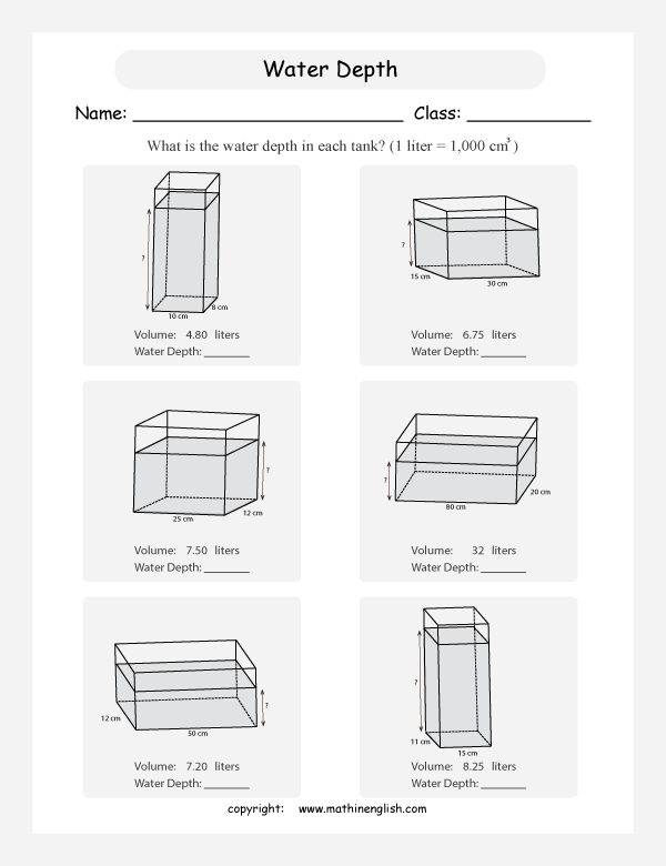 volume capacity geometry math worksheets for primary math class 